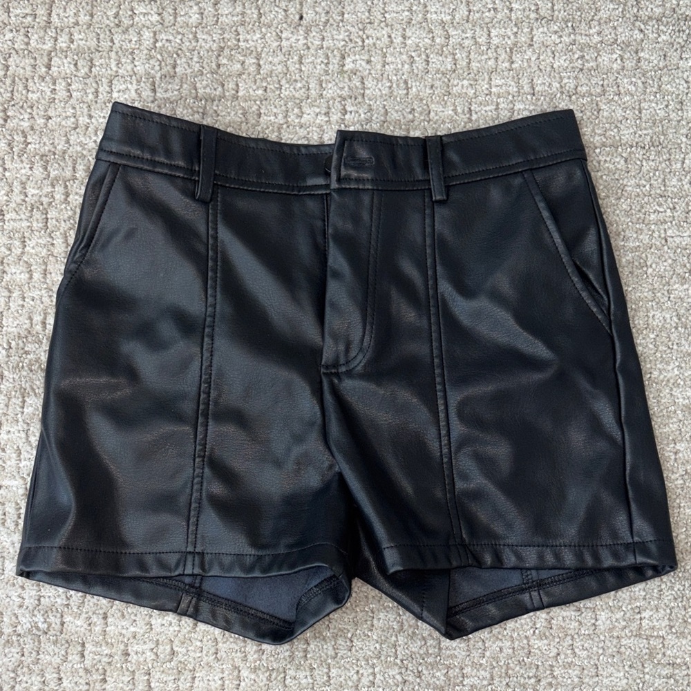 Black Faux Leather Women Shorts
